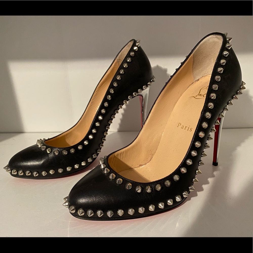 Christian Louboutin Black Leather Studded Pumps with Red Soles